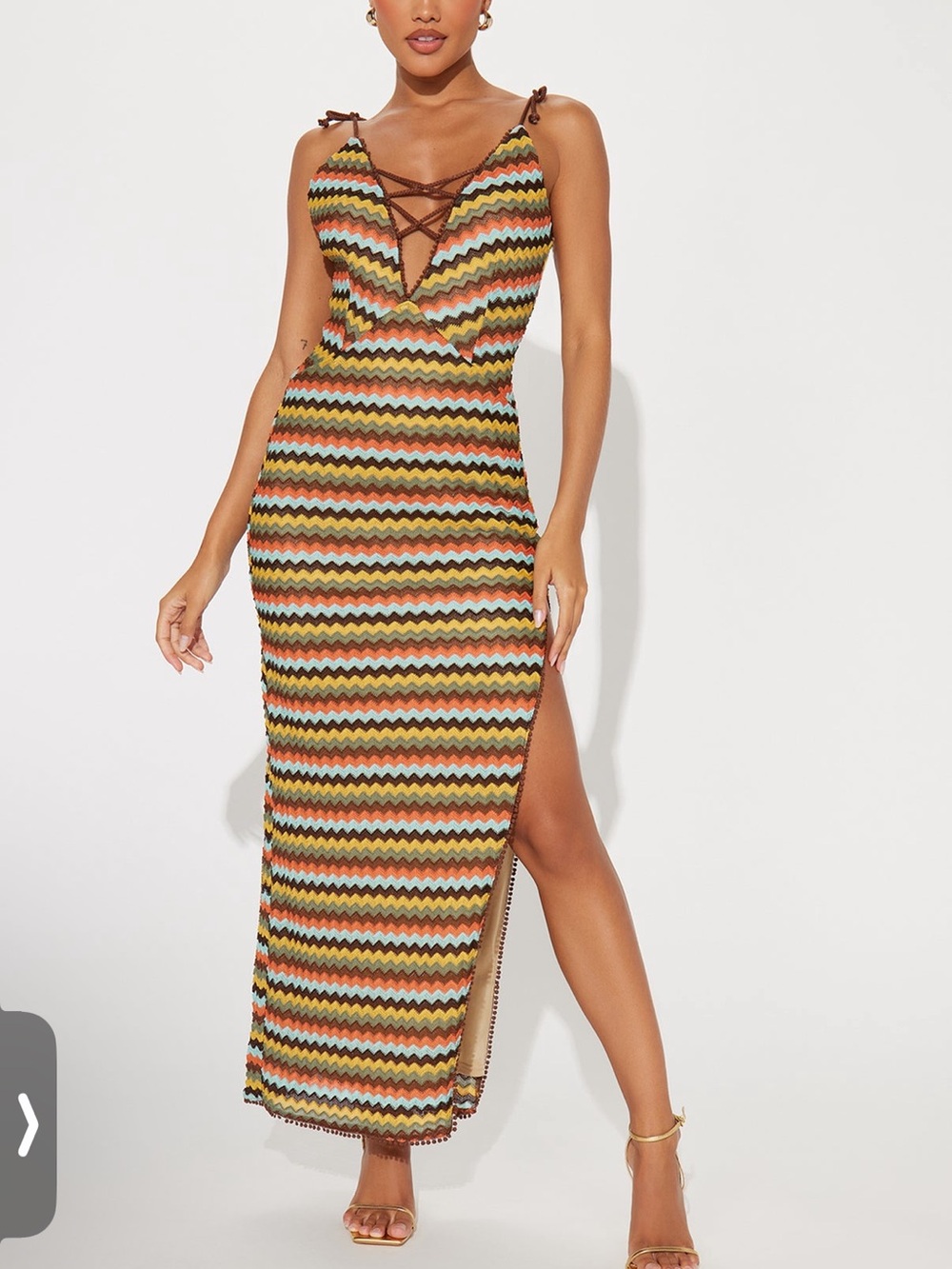 Fashion Nova Multi-Color Chevron Lace-Up Maxi Dress